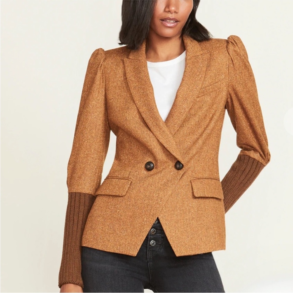 $798 Veronica Beard Bayard Dickey Jacket colorblock Herringbone Camel brown sz 6 - Picture 14 of 16